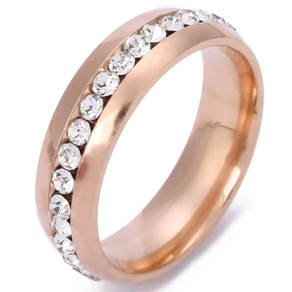 Unisex Titanium Steel Geometric Ring With Single Row Rhinestone Diamond Detail Exquisite Stainless Steel Style Jewelry