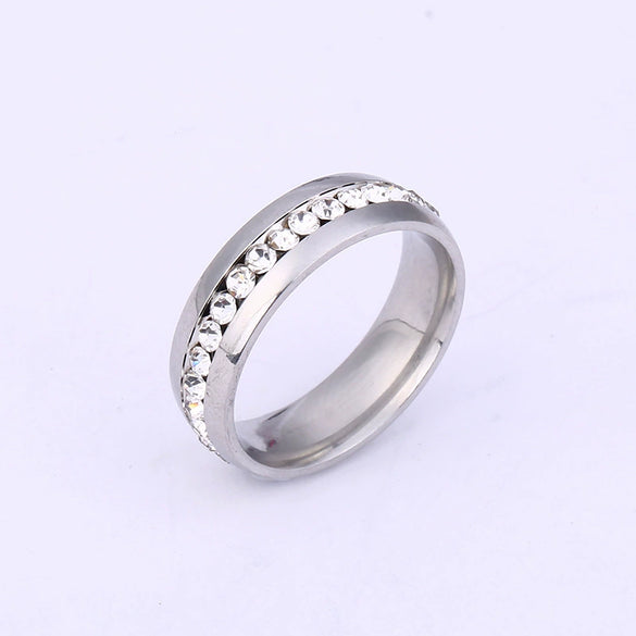 Unisex Titanium Steel Geometric Ring With Single Row Rhinestone Diamond Detail Exquisite Stainless Steel Style Jewelry