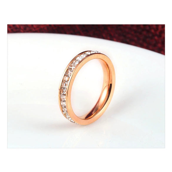 Unisex Titanium Steel Geometric Square Crystal Inlaid Ring In Gold Rose Gold Black And White With Full Pavé Style