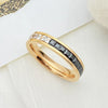 Unisex Titanium Steel Geometric Square Crystal Inlaid Ring In Gold Rose Gold Black And White With Full Pavé Style