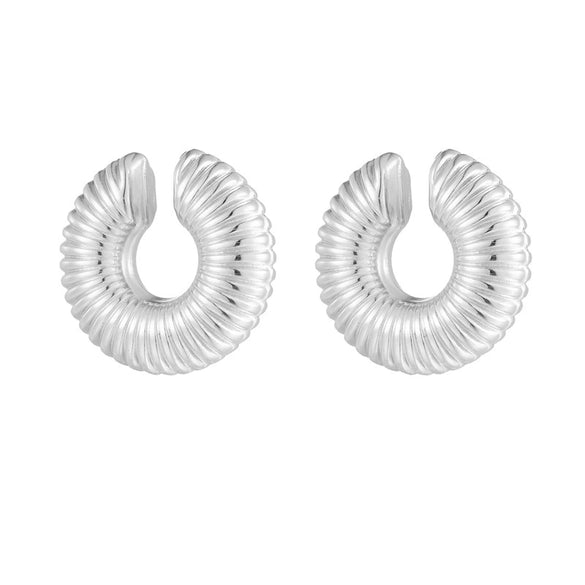 Unisex Titanium Steel Hollow Threaded Ear Clip Earrings With Geometric Style And Vacuum Electroplating In Furnace Treatment