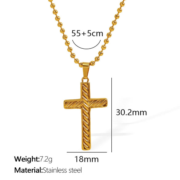 Unisex 316L Stainless Steel 18K Gold Plated Embossed Cross Pendant Necklace