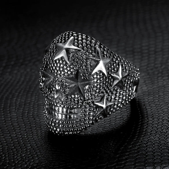 Unisex Titanium Steel Star Pattern Textured Statement Ring With Oil Finish For Men And Women