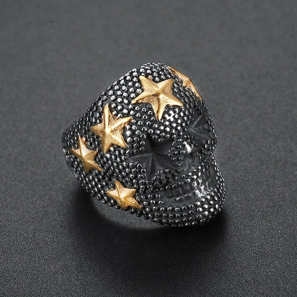 Unisex Titanium Steel Star Pattern Textured Statement Ring With Oil Finish For Men And Women