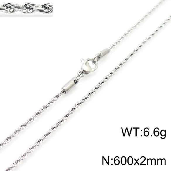 Unisex Titanium Steel Twist Chain Necklace With Geometry Pattern And Gold Inlaid Pendant