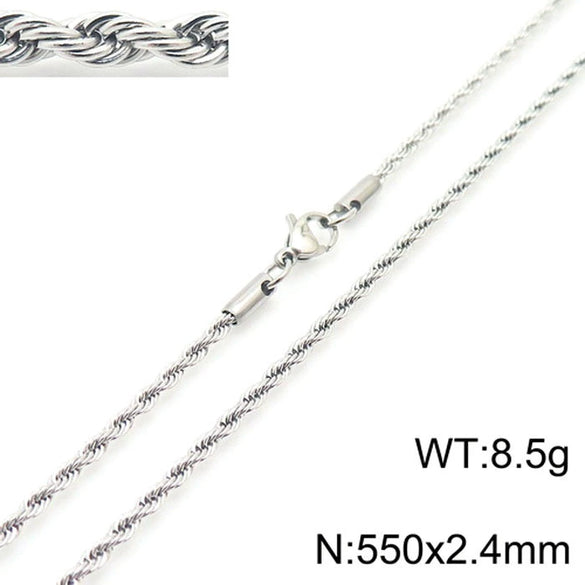 Unisex Titanium Steel Twist Chain Necklace With Geometry Pattern And Gold Inlaid Pendant