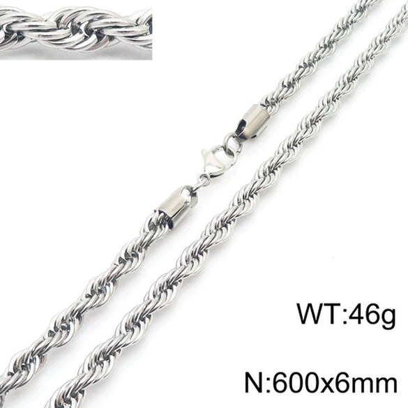 Unisex Titanium Steel Twist Chain Necklace With Geometry Pattern And Gold Inlaid Pendant