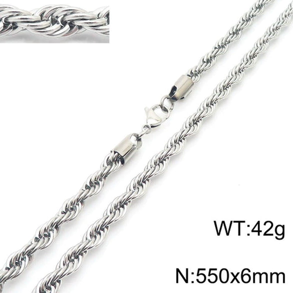Unisex Titanium Steel Twist Chain Necklace With Geometry Pattern And Gold Inlaid Pendant