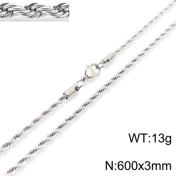 Unisex Titanium Steel Twist Chain Necklace With Geometry Pattern And Gold Inlaid Pendant