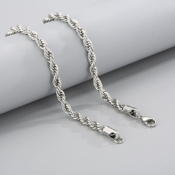 Unisex Titanium Steel Twist Chain Necklace With Geometry Pattern And Gold Inlaid Pendant