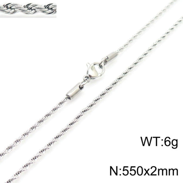 Unisex Titanium Steel Twist Chain Necklace With Geometry Pattern And Gold Inlaid Pendant