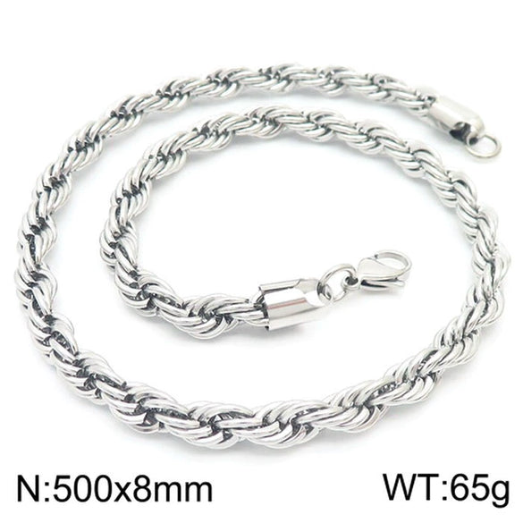 Unisex Titanium Steel Twist Chain Necklace With Geometry Pattern And Gold Inlaid Pendant