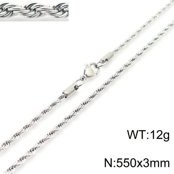 Unisex Titanium Steel Twist Chain Necklace With Geometry Pattern And Gold Inlaid Pendant