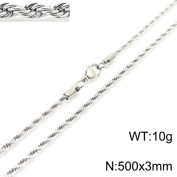 Unisex Titanium Steel Twist Chain Necklace With Geometry Pattern And Gold Inlaid Pendant