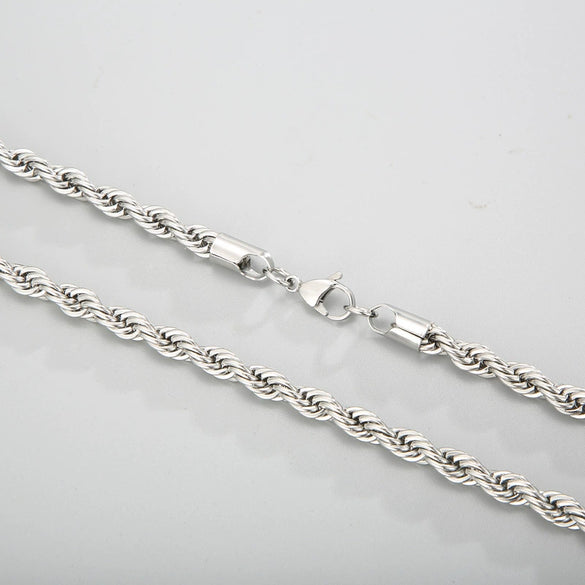 Unisex Titanium Steel Twist Chain Necklace With Geometry Pattern And Gold Inlaid Pendant