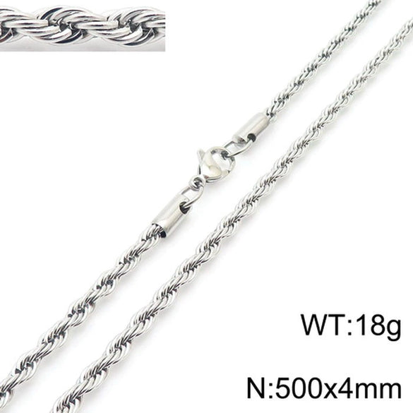 Unisex Titanium Steel Twist Chain Necklace With Geometry Pattern And Gold Inlaid Pendant