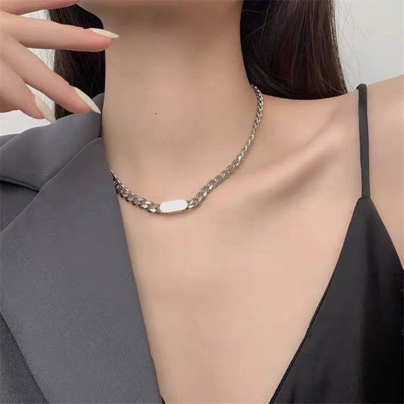 Unisex Titanium Steel Water Wave Chain Necklace With Minimalist Polished Design For Men And Women