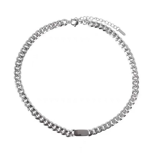 Unisex Titanium Steel Water Wave Chain Necklace With Minimalist Polished Design For Men And Women