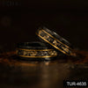 Unisex Tungsten Couple Rings With Flat Hammered Texture Electroblackened Finish Meteorite Inlay And Goldplated Platinum Accents
