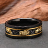Unisex Tungsten Couple Rings With Flat Hammered Texture Electroblackened Finish Meteorite Inlay And Goldplated Platinum Accents
