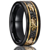 Unisex Tungsten Couple Rings With Flat Hammered Texture Electroblackened Finish Meteorite Inlay And Goldplated Platinum Accents