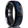 Unisex Tungsten Steel Couple Rings With Black Electroplated Finish And Blue Opal Inlay Minimalist Geometric Jewelry