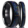 Unisex Tungsten Steel Couple Rings With Black Electroplated Finish And Blue Opal Inlay Minimalist Geometric Jewelry