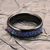 Unisex Tungsten Steel Couple Rings With Black Electroplated Finish And Blue Opal Inlay Minimalist Geometric Jewelry
