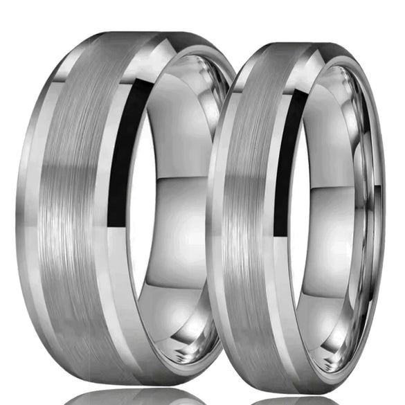 Unisex Tungsten Steel Couple Rings With Flat Chamfered Design And Sand Textured Center Real Gold Plated Geometric Wholesale Jewelry