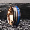 Unisex Tungsten Steel Curved Ring With Sandtextured Surface Twotone Black And Rose Finish And Blue Opal Detail