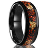 Unisex Tungsten Steel Ring With Black Finish Red Opal Inlay And Gold Foil Detail Geometric Minimalist Electroplated Design