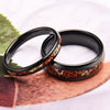 Unisex Tungsten Steel Ring With Black Finish Red Opal Inlay And Gold Foil Detail Geometric Minimalist Electroplated Design