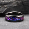 Unisex Tungsten Steel Ring With Electroplated Black Finish Purple Crystal Inlay And Geometric Minimalist Design