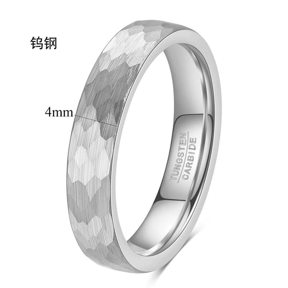 Unisex Tungsten Steel Ring With Faceted Geometric Fish Scale Hammered Pattern And Electroplated Finish