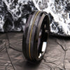Unisex Tungsten Steel Ring With Flat Glossy Black Finish And Geometric Guitar Line Inlay