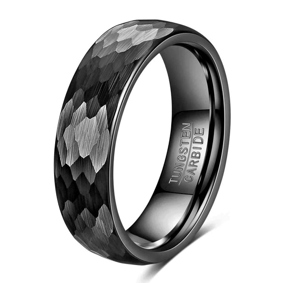 Unisex Tungsten Steel Ring With Hammered Fish Scale Geometric Pattern And Gold Silver Two Tone Electroplated Finish