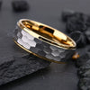 Unisex Tungsten Steel Ring With Handmade Hammered Finish Frosted Hexagonal Pattern And Real Gold Plating Geometric Light Luxury Jewelry