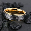 Unisex Tungsten Steel Ring With Handmade Hammered Finish Frosted Hexagonal Pattern And Real Gold Plating Geometric Light Luxury Jewelry