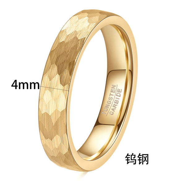Unisex Tungsten Steel Ring With Retro Fish Scale Hammered Geometric Pattern And Electroplated Finish Wholesale