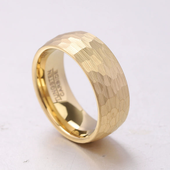 Unisex Tungsten Steel Ring With Retro Fish Scale Hammered Geometric Pattern And Electroplated Finish Wholesale