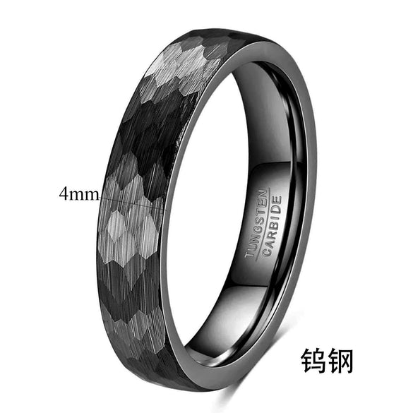 Unisex Tungsten Steel Ring With Retro Fish Scale Hammered Geometric Pattern And Electroplated Finish Wholesale