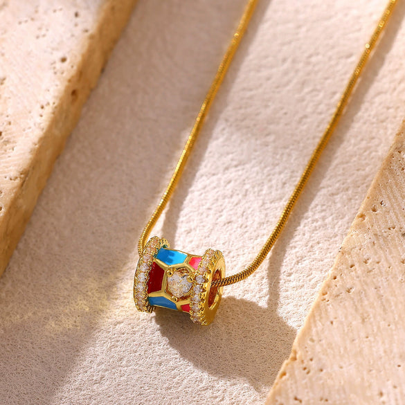 Unisex Ushaped Copper Pendant Necklace With Zircon Inlay And Goldplated Finish Regular Chain Jewelry