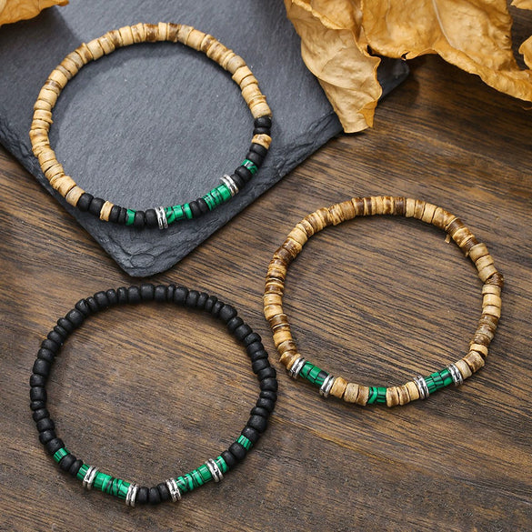 Unisex Wooden Geometric Handmade Beaded Bracelet Set