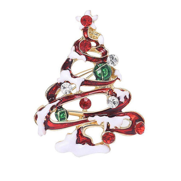 Unisex Zinc Alloy Christmas Tree Brooch With Enamel Rhinestone Accents And Dripping Oil Finish Festive Fashion Accessory