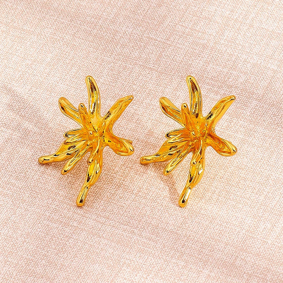 Unisex Zinc Alloy Flower Hoop Earrings With Floral Hanging Details For Versatile Fashion Jewelry