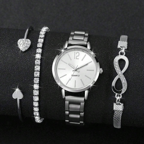 Universal Casual Alloy Case Round Dial Quartz Watch With Steel Band And Ordinary Glass Mirror