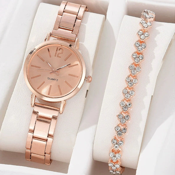 Universal Casual Alloy Case Round Dial Quartz Watch With Steel Band And Ordinary Glass Mirror