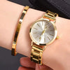 Universal Casual Alloy Case Round Dial Quartz Watch With Steel Band And Ordinary Glass Mirror