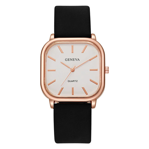 Universal Fashionable Square Quartz Watch With Pu Strap Stainless Steel Buckle And Alloy Material