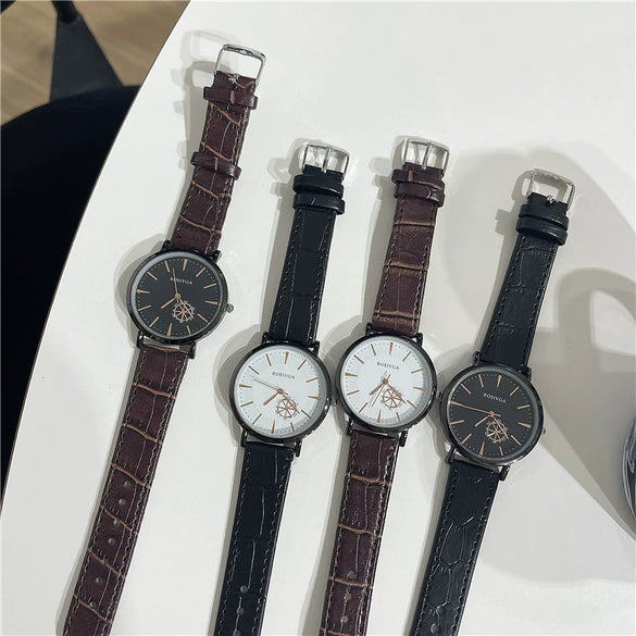 Universal Leisure Alloy Case Ordinary Glass Mirror Pointer Quartz Watch With Gear Belt